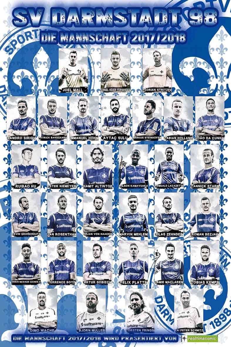Mannschaftsposter SV Darmstadt 98, Saison 2017/18, im Comicstil