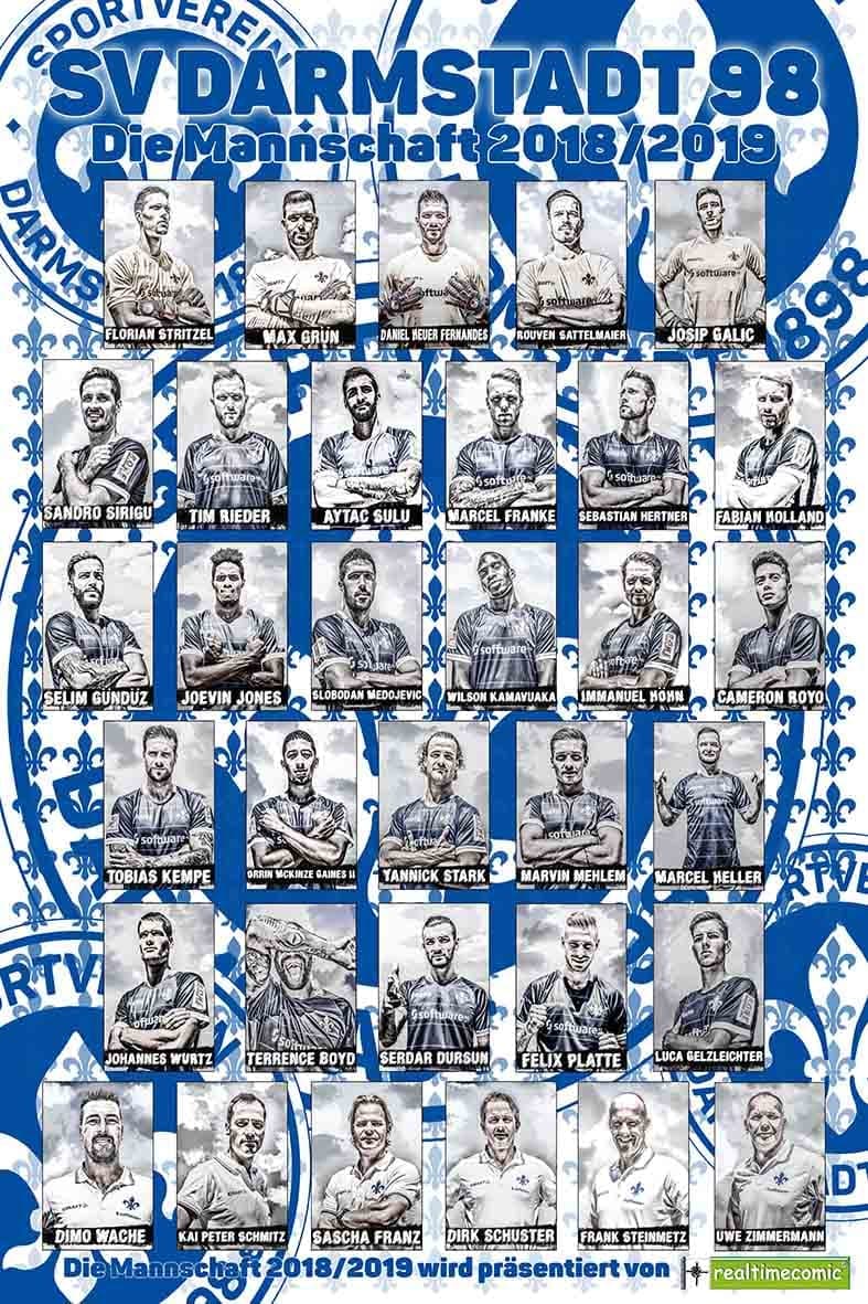 Mannschaftsposter SV Darmstadt 98, Saison 2018/19, im Comicstil